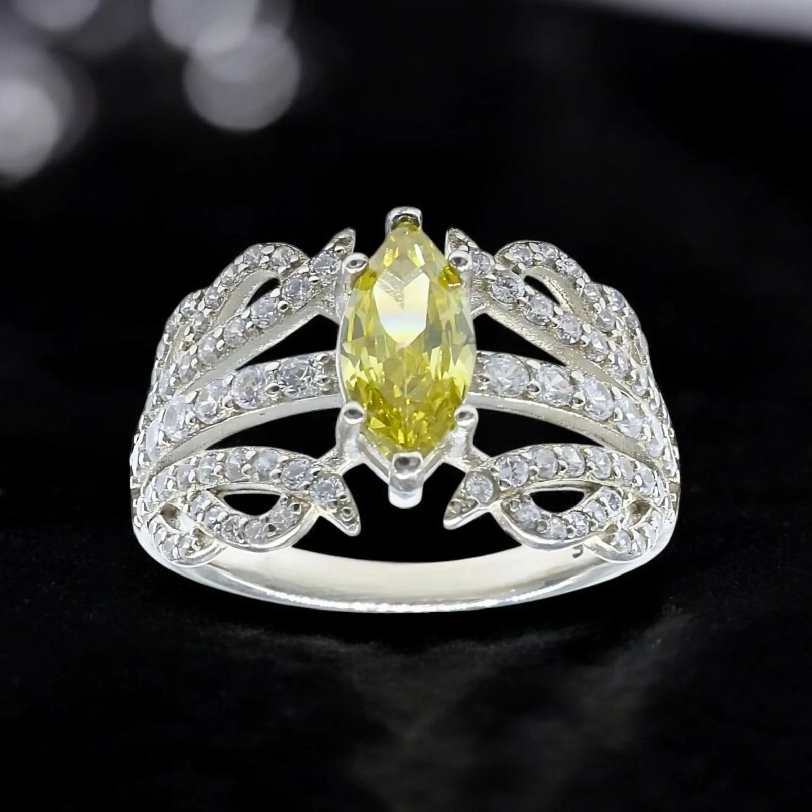 Real 925 Silver Lemon White CZ Engagement Ring