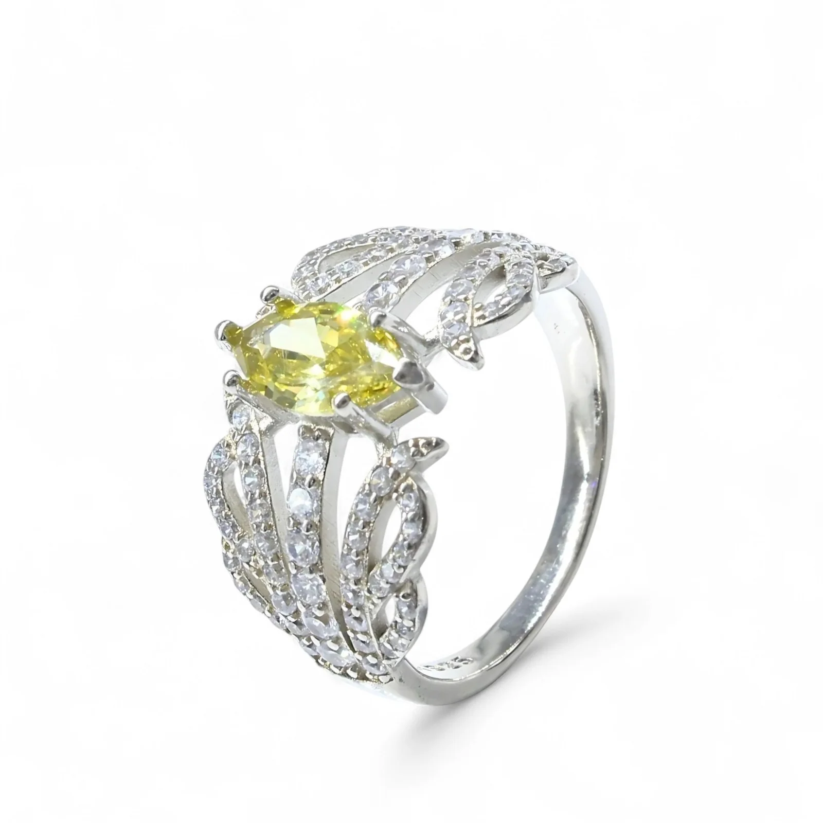 Real 925 Silver Lemon White CZ Engagement Ring - Image 2