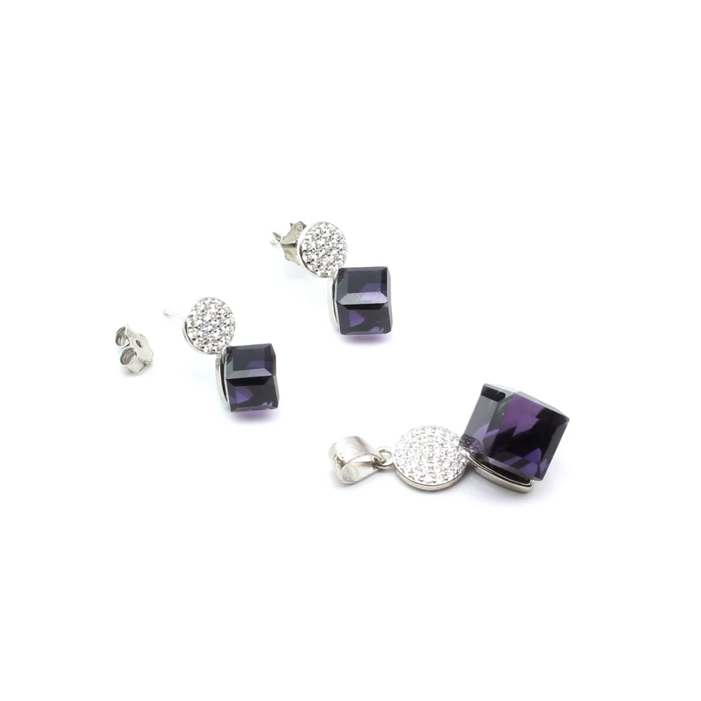 Real 925 Sterling Silver CZ Pendant Earrings Set - Image 3