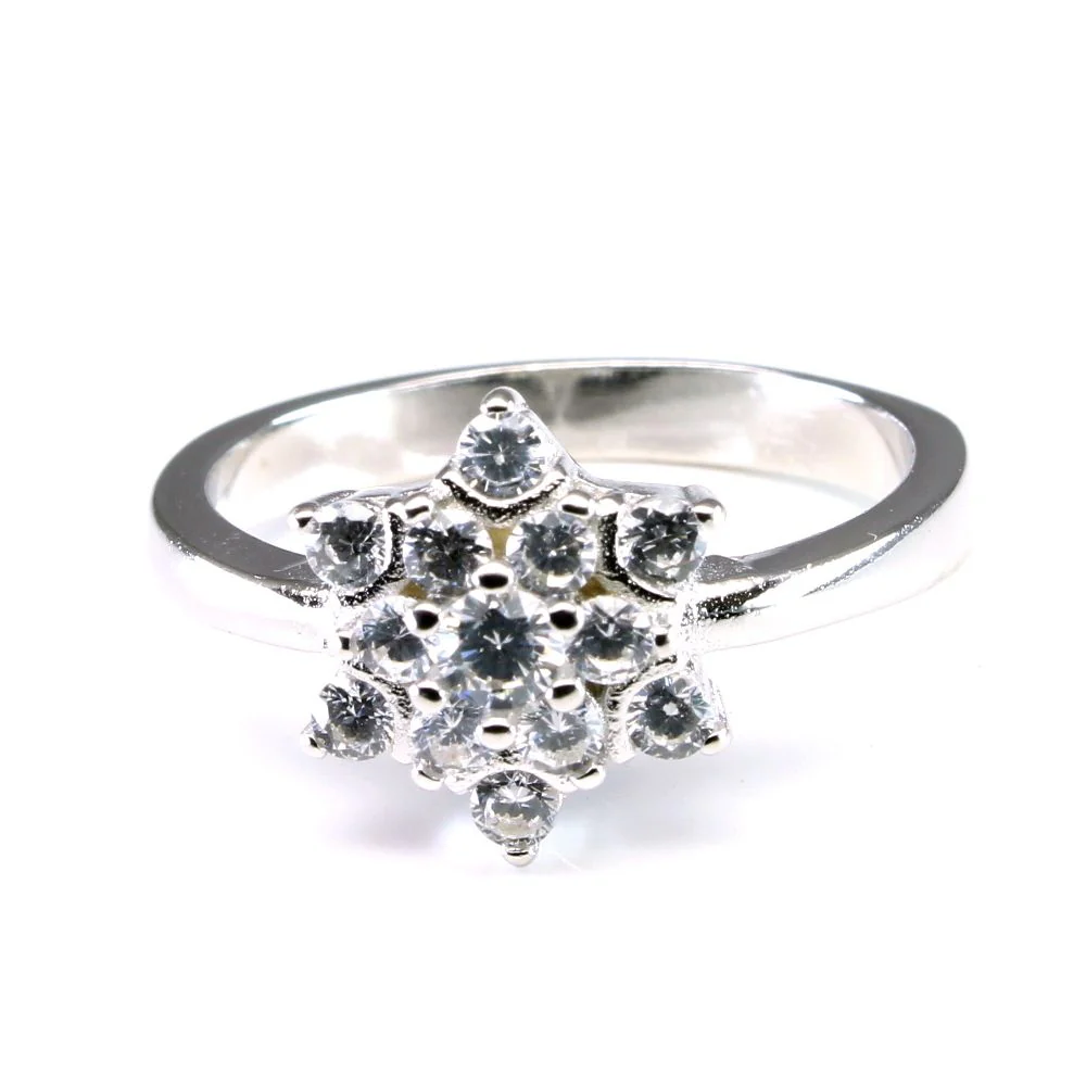 Real 925 Sterling Silver CZ Timeless Floral Sparkle Ring - Image 2
