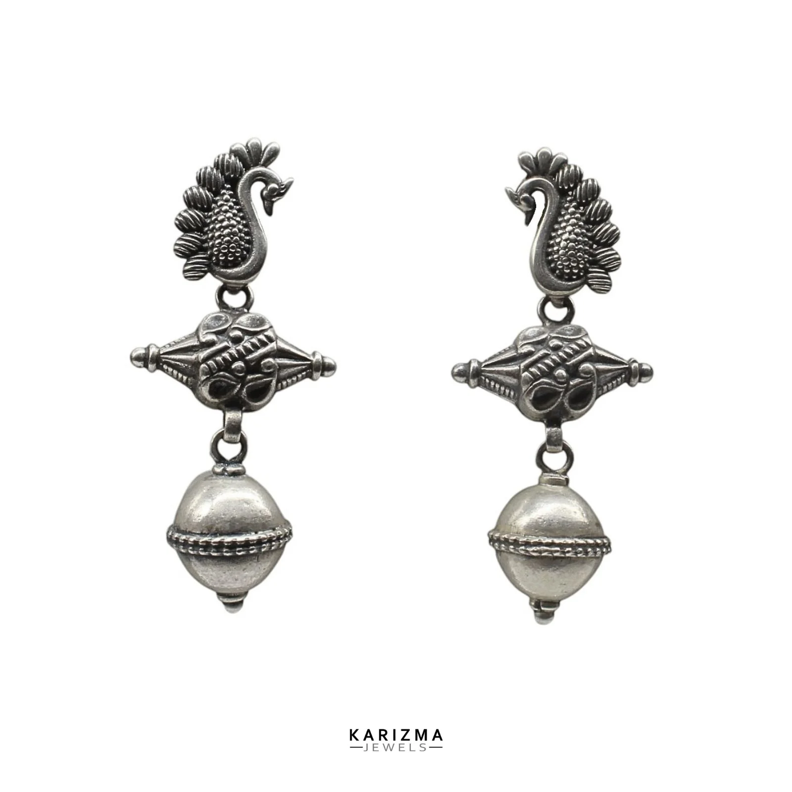 Real 925 Sterling Silver Designer Mayur Mukhi Oxidized Hanging Jhumka Women Earrings - Image 3