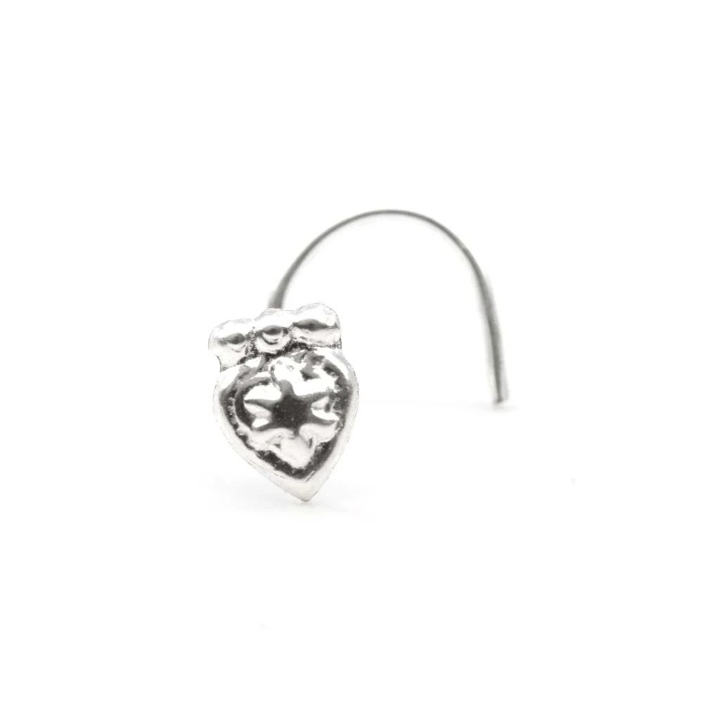 Heart Design Twisted Silver Nose Pin - Image 2