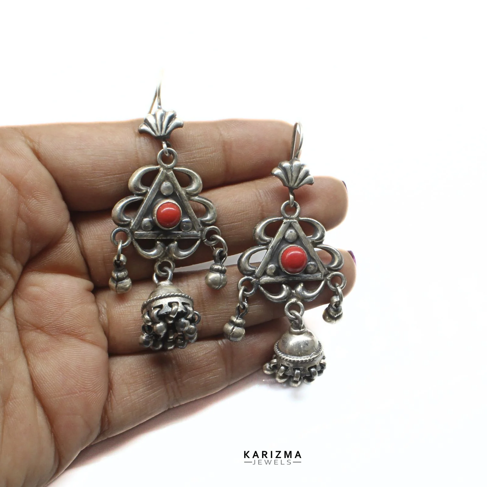 Real 925 Sterling Silver Oxidized vintage tribal drop women earrings - Image 3
