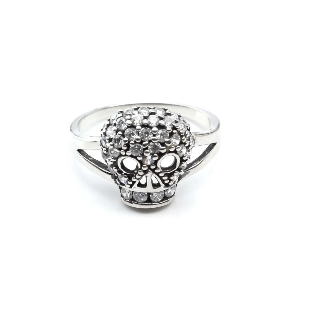 Real .925 Sterling Silver Simulated Diamond Studded Unisex Skull Ring - Image 3