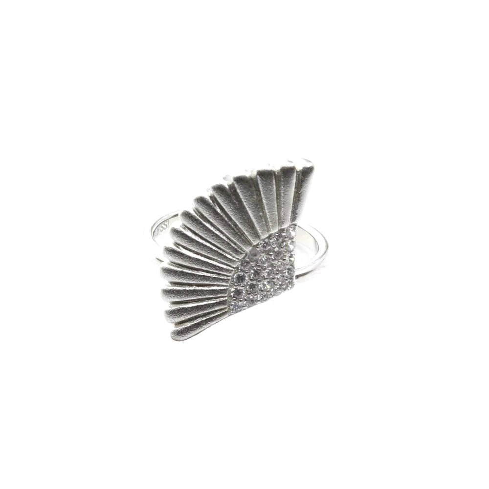 Real 925 Sterling Silver White CZ Women Fan shape Ring - Image 2