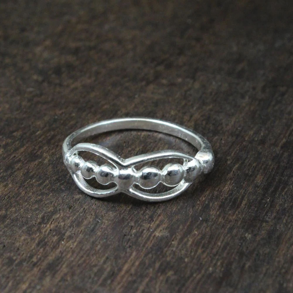 Real 925 Sterling Silver Women  Beaded Infinity Design Ring - Image 3