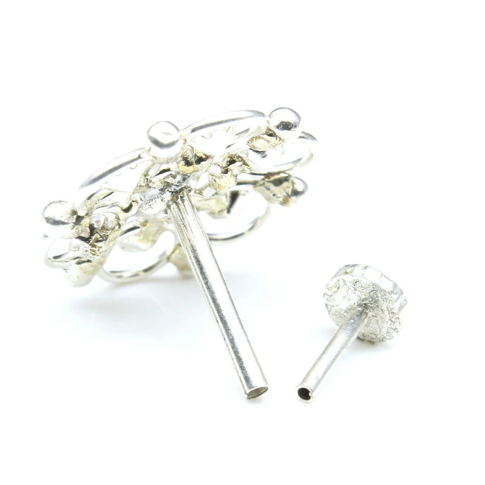 Floral White CZ Flower Silver Nose Pin - Image 3