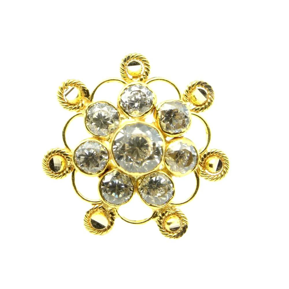 Real Gold Nose stud 14K Ethnic White CZ Indian piercing nose ring Push Pin - Image 2