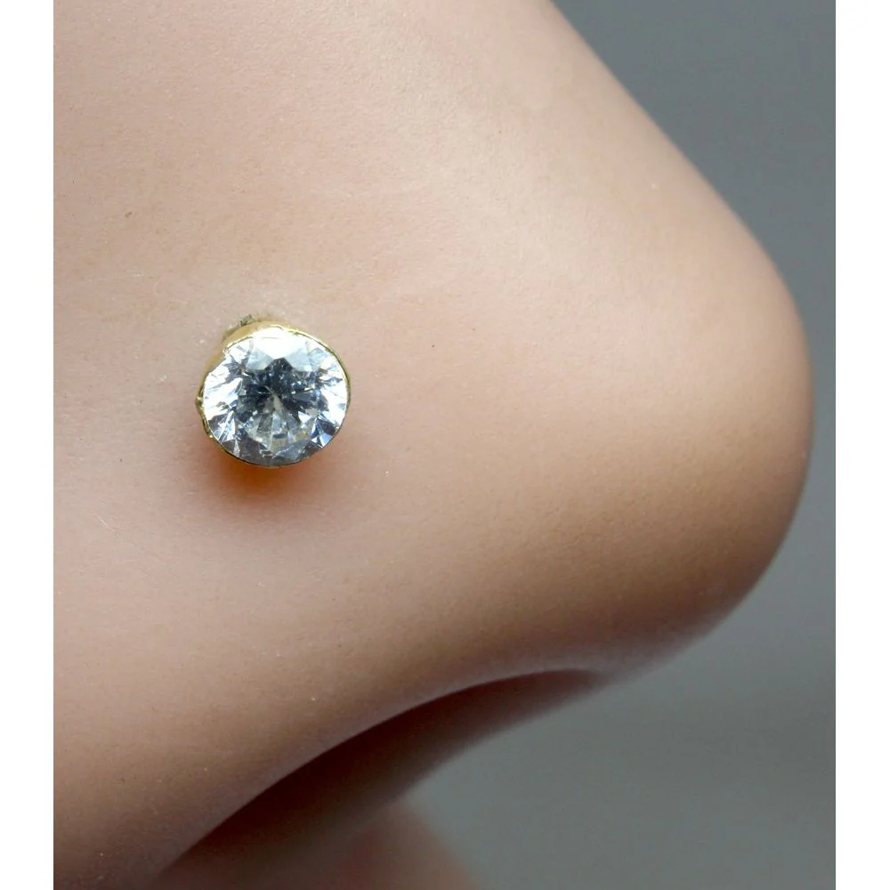 Real Gold Nose stud 14K Ethnic White CZ Indian Piercing Screw Nose stud - Image 2