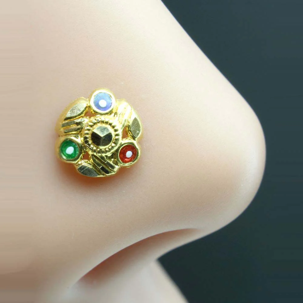 Real Gold Nose Stud Solid 14K Gold Piercing Push pin Nose stud 18g