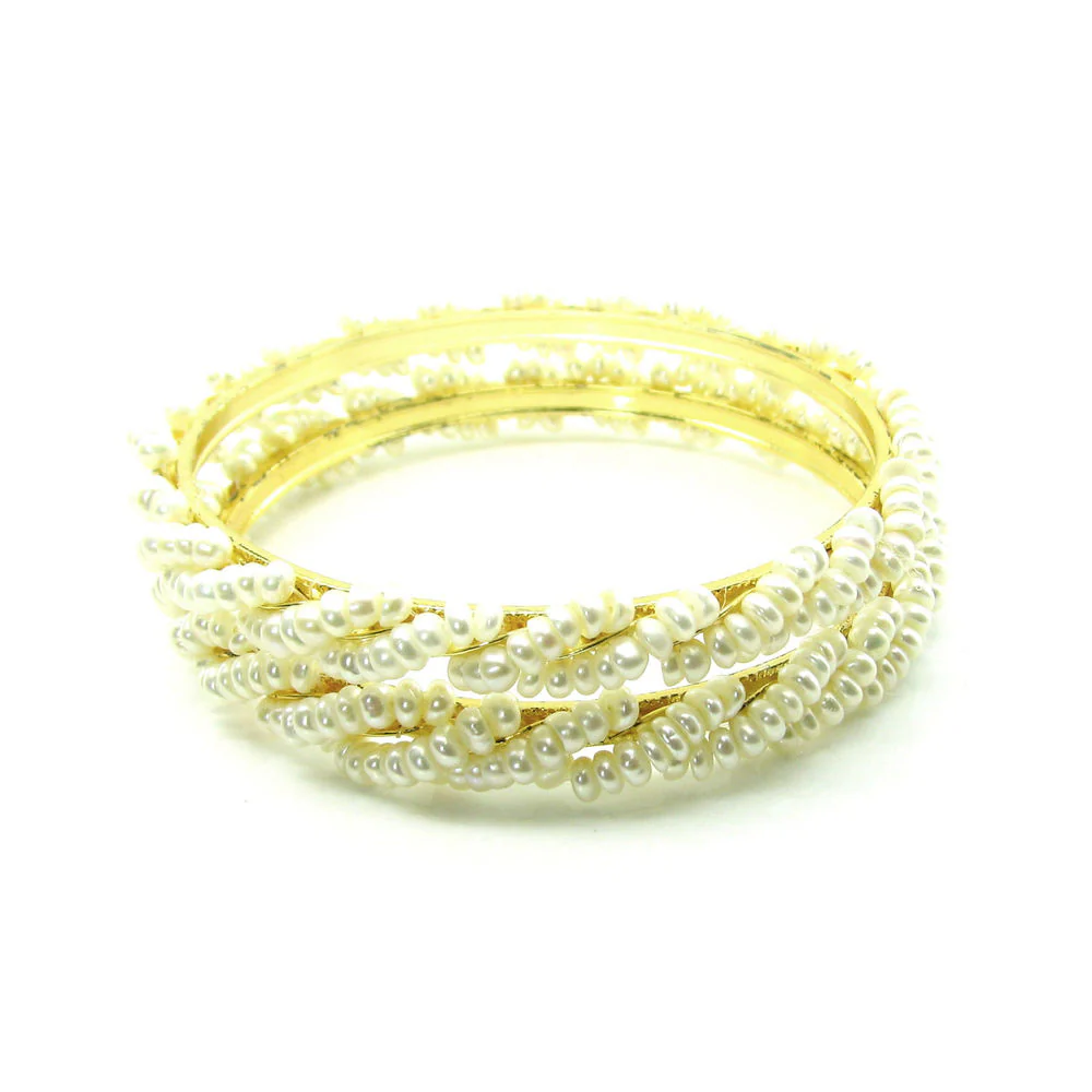 Real Pearl Handmade Gold plated Bangles Pair Size 2.8" - Image 3