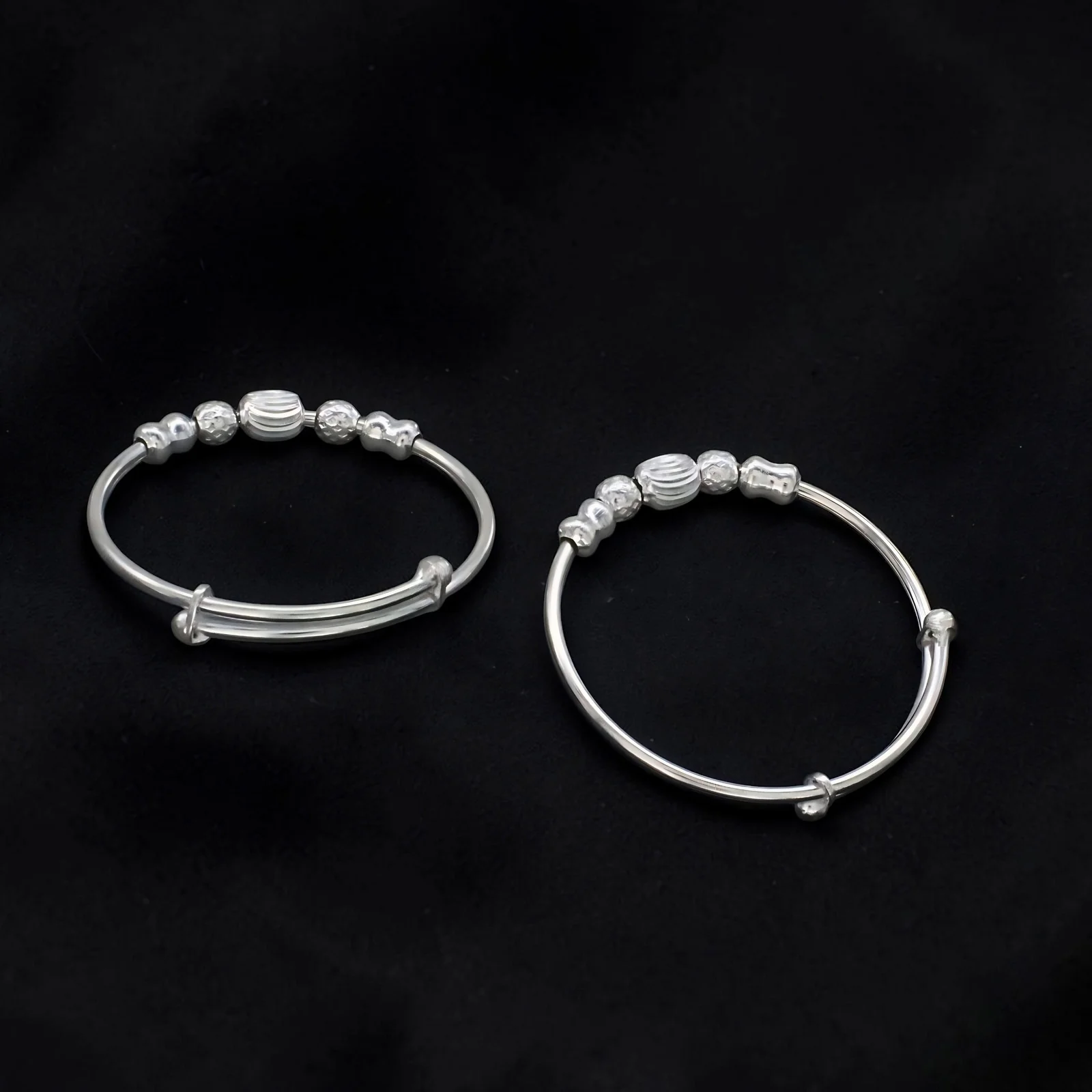 Real Silver Beaded Kids Bangles - Pair - Image 4