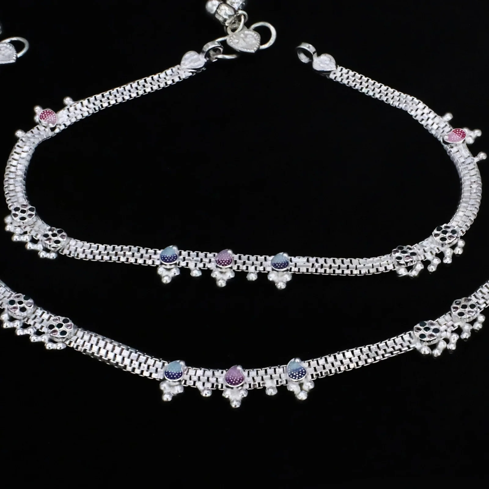 Real Silver Blue Pink CZ Women Beach Wear Anklet - 10.5 in - Image 4