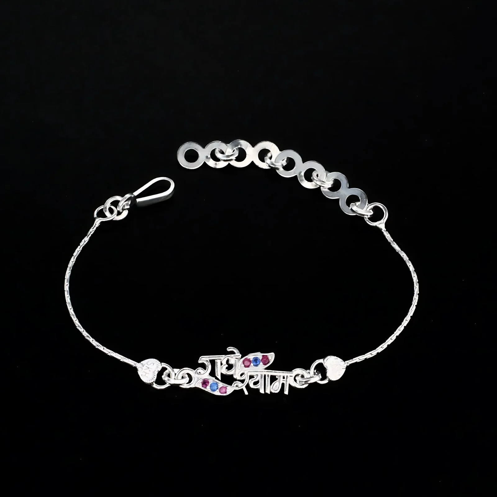 Real Silver Bracelet Blue Pink CZ amazing राधे श्याम Rakhi 6" - Image 3