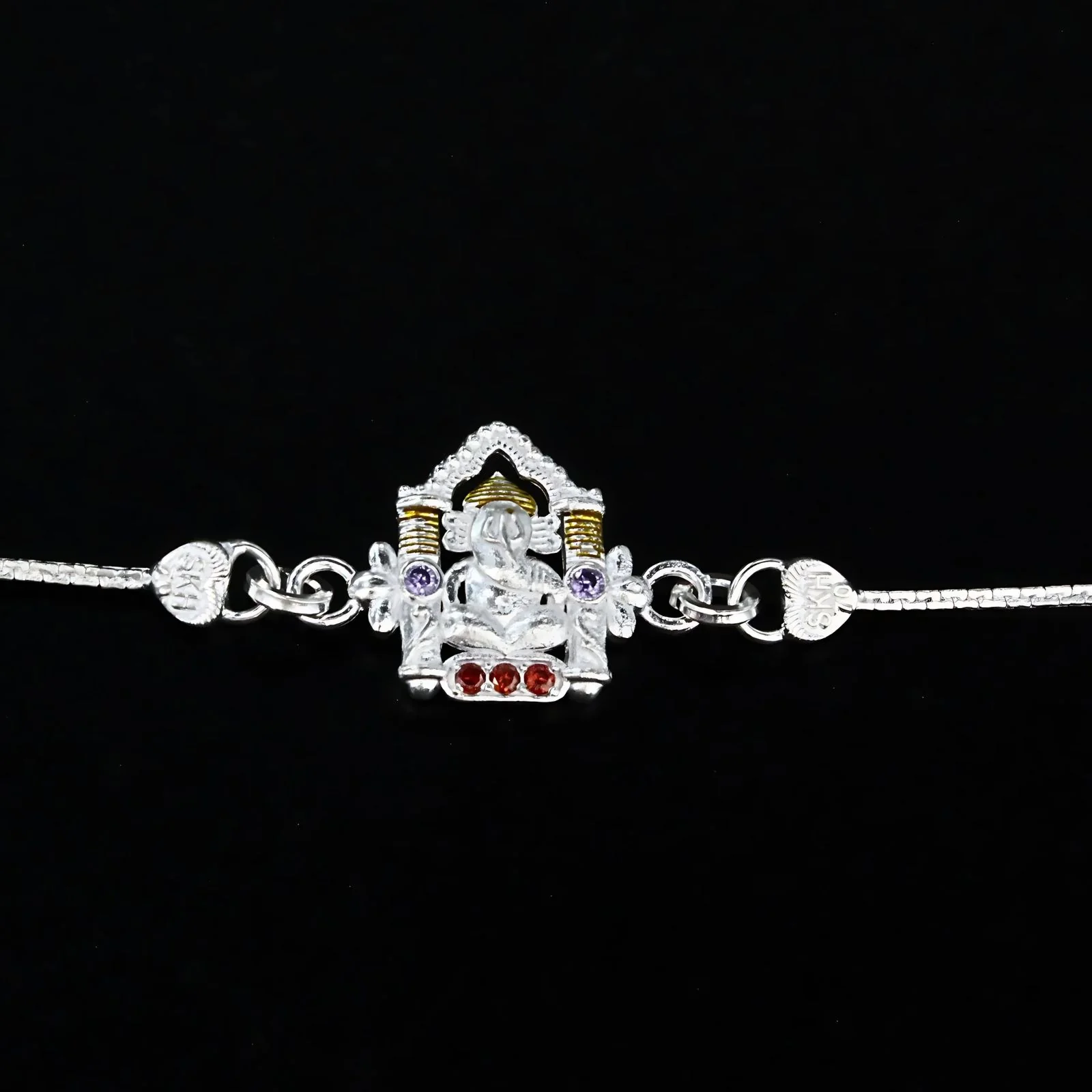 Real Silver Bracelet CZ Excellent gifting Ganesh Rakhi 6.3" - Image 4