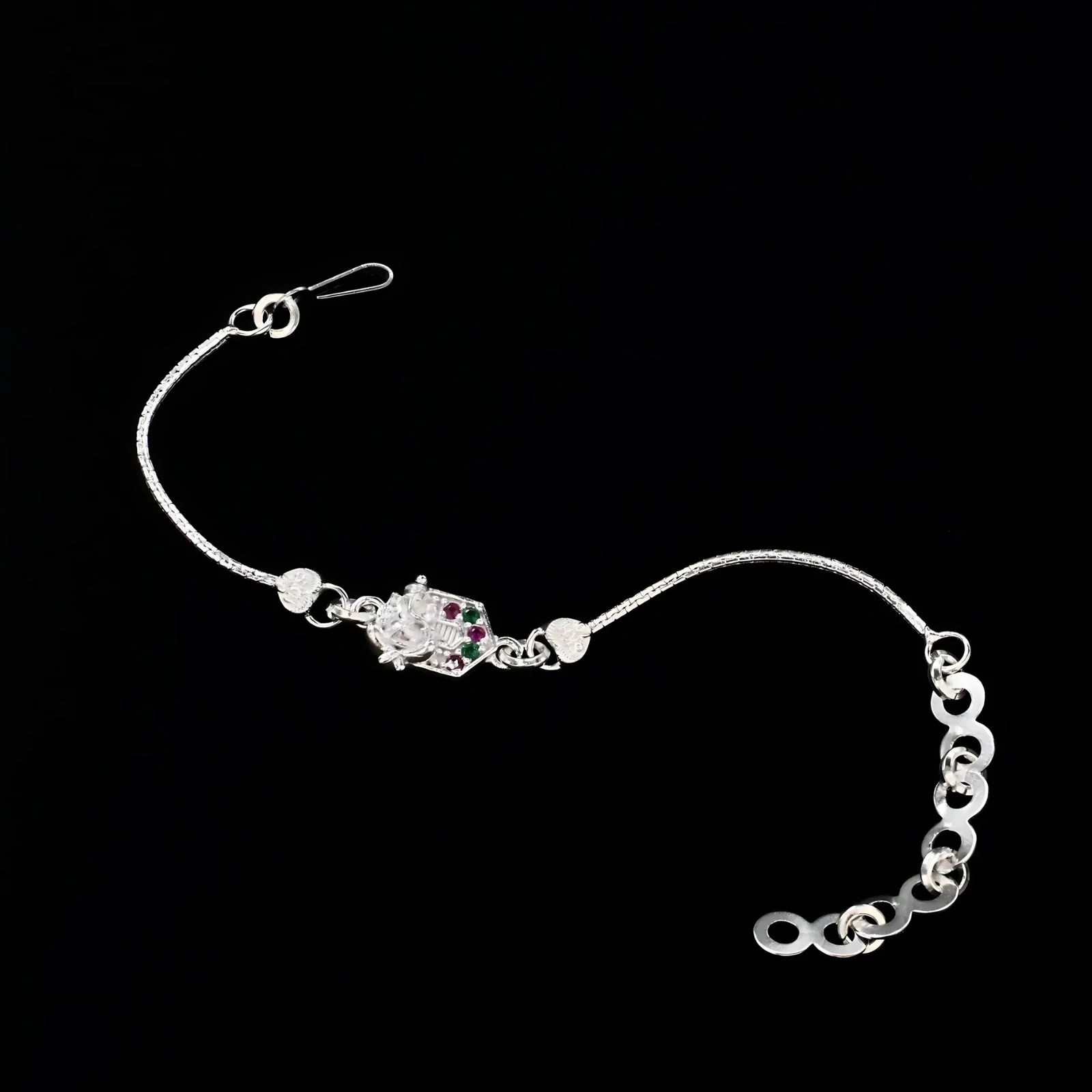 Real Silver Bracelet CZ gifting Ganesha Rakhi 6" - Image 3