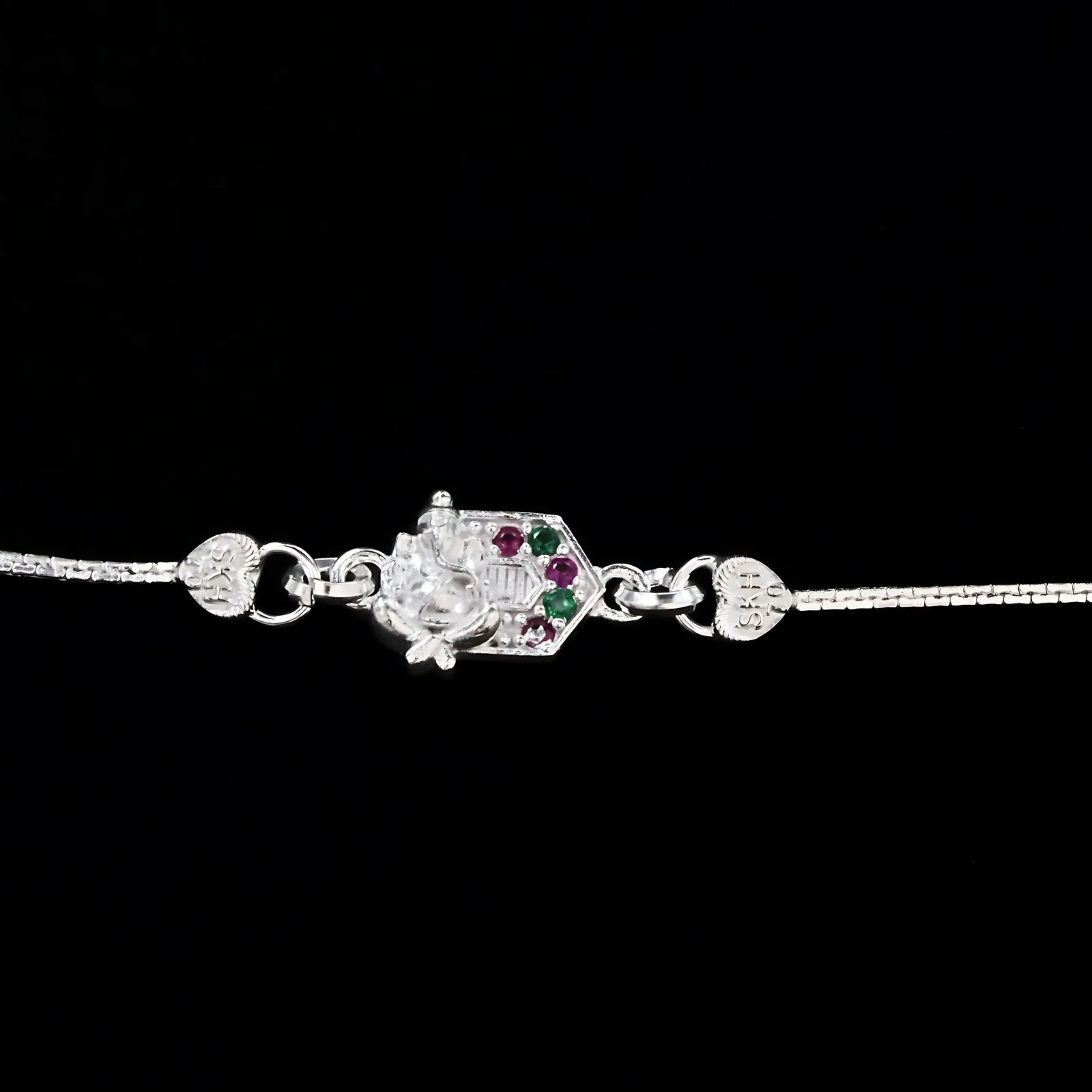 Real Silver Bracelet CZ gifting Ganesha Rakhi 6" - Image 4