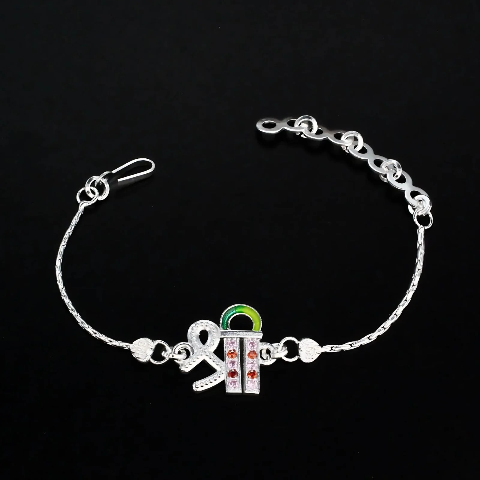 Real Silver Bracelet gorgeous Multi Cz Shree Rakhi 6" - Image 5
