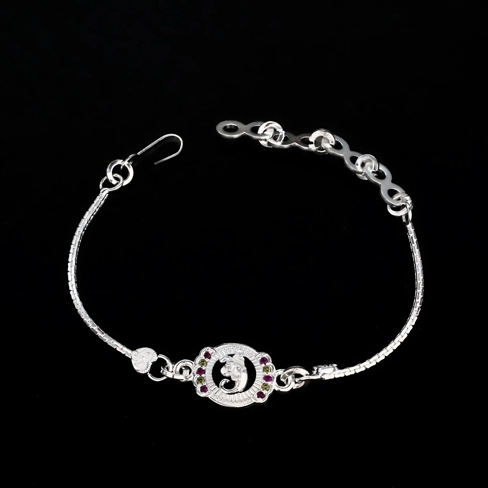 Real Silver Bracelet Multi CZ Ganesha Rakhi 5.8" - Image 3