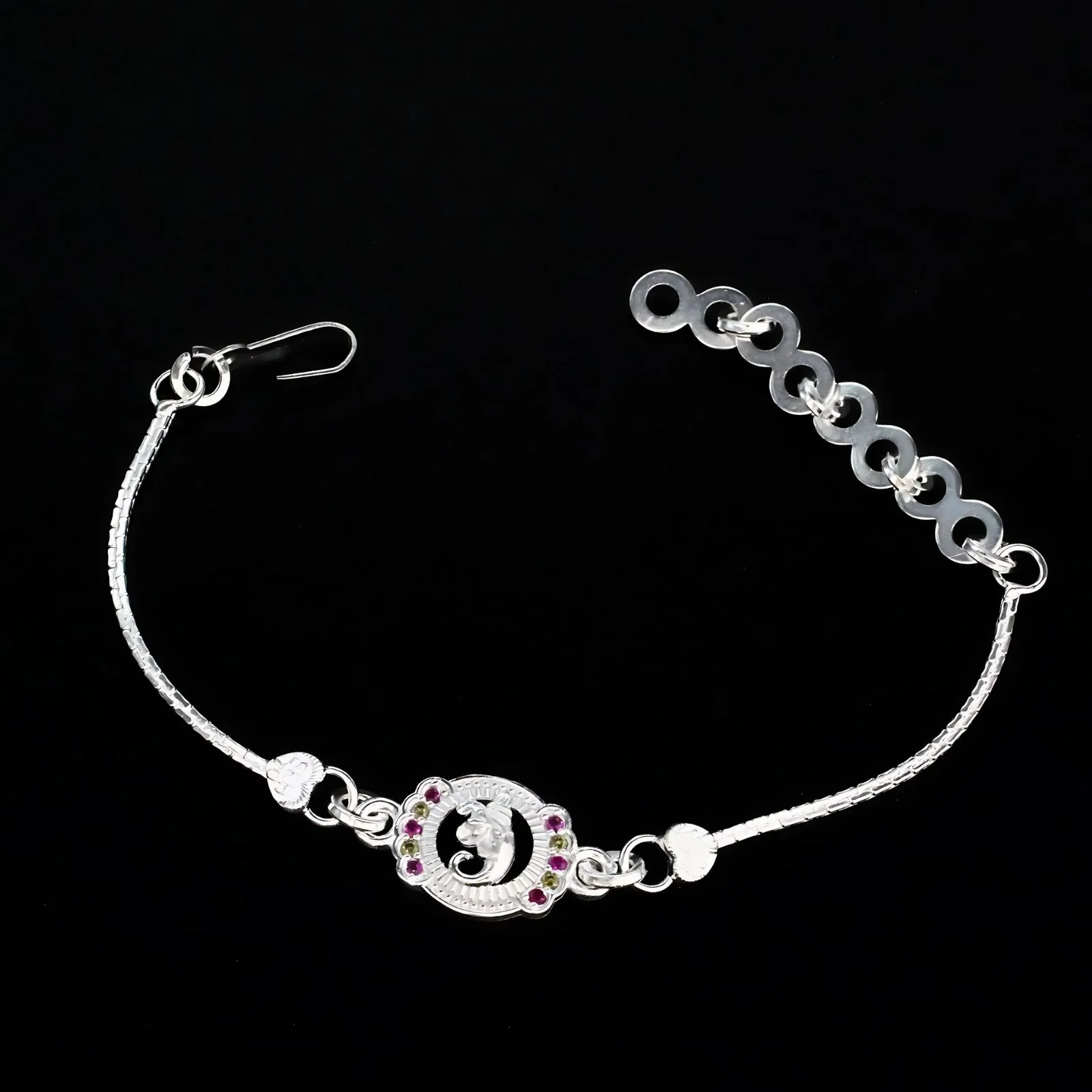 Real Silver Bracelet Multi CZ Ganesha Rakhi 5.8" - Image 4