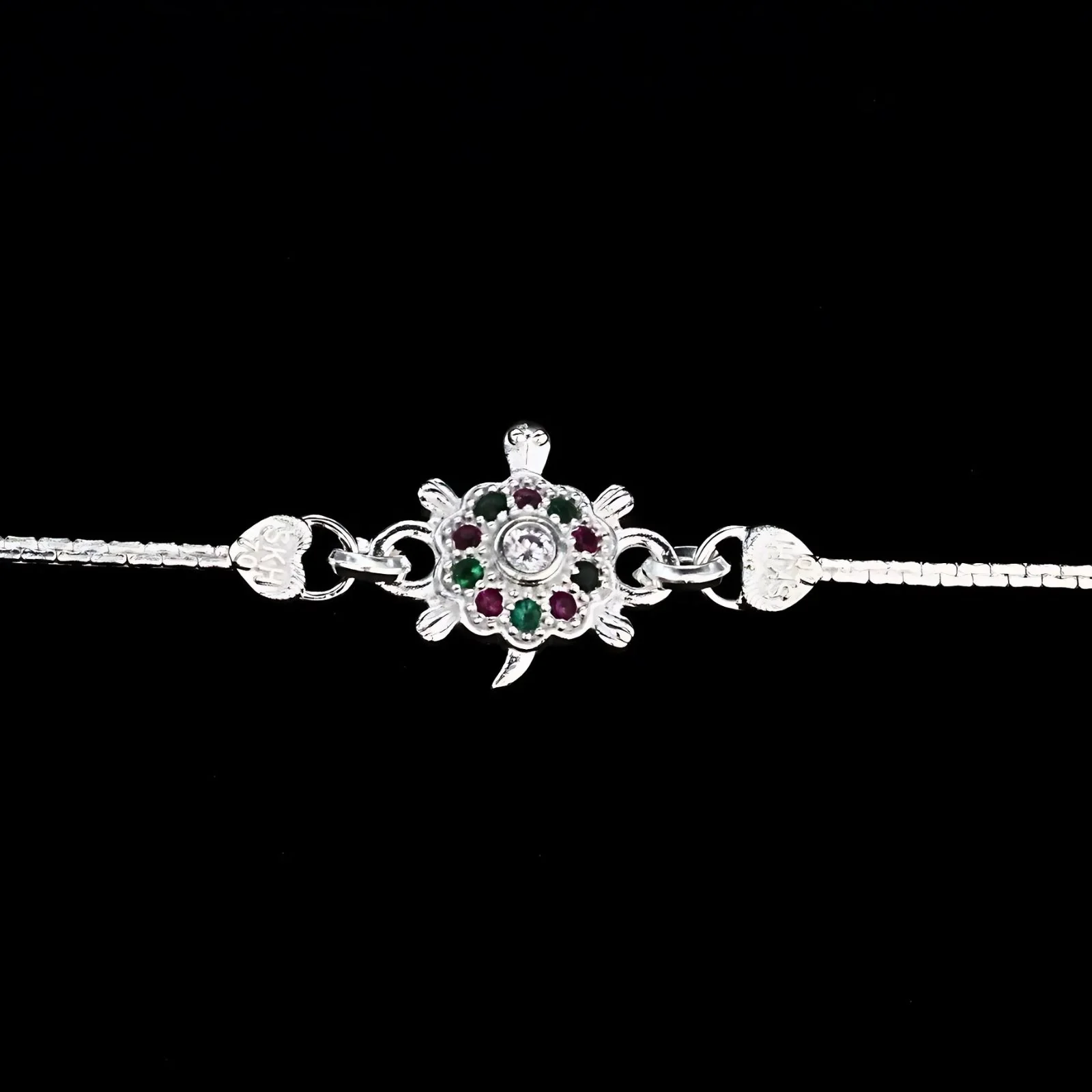 Real Silver Bracelet Multi CZ gifting Turtle style Rakhi 6" - Image 5