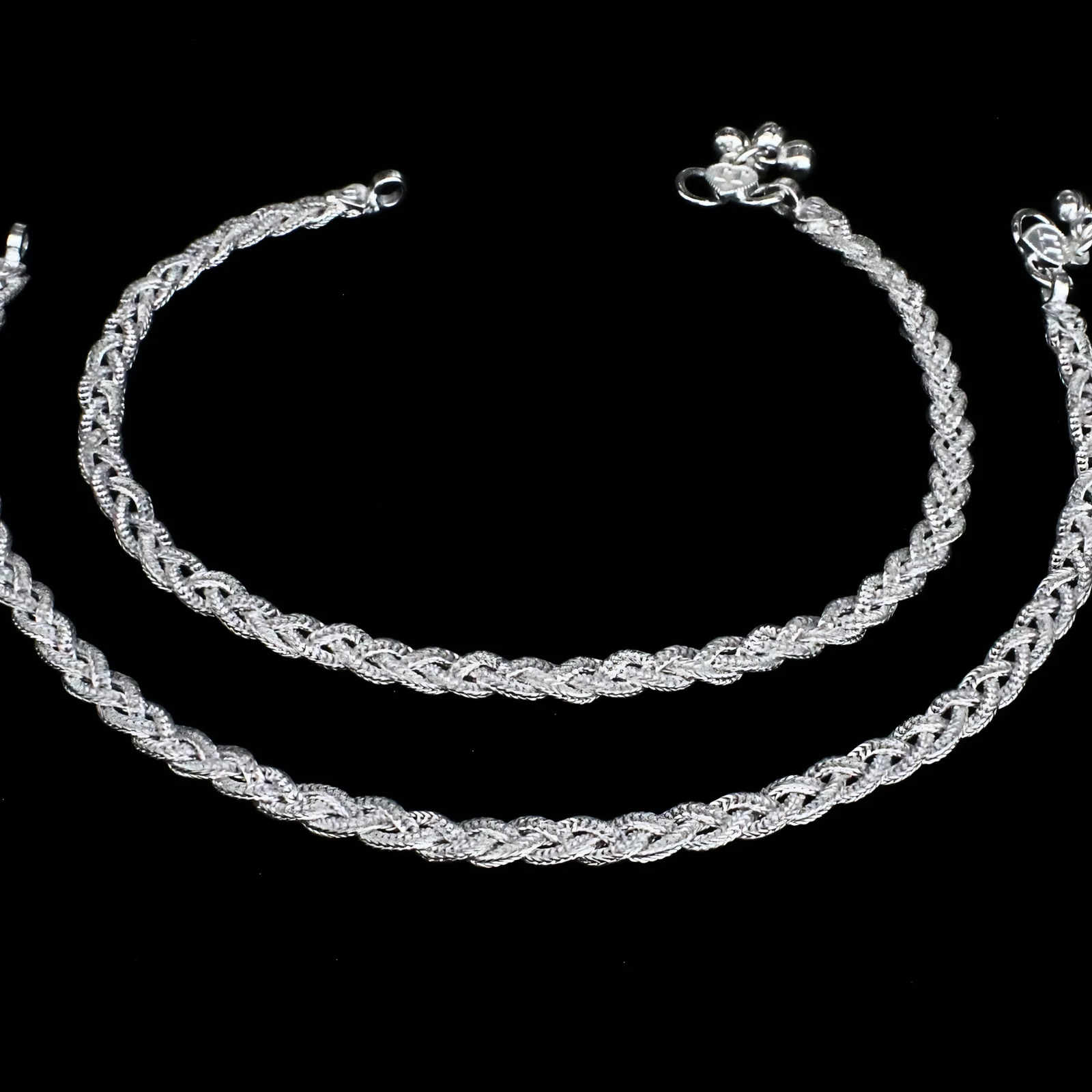 Real Silver Braided Knot Women Anklet Pair 10.3" - Image 4
