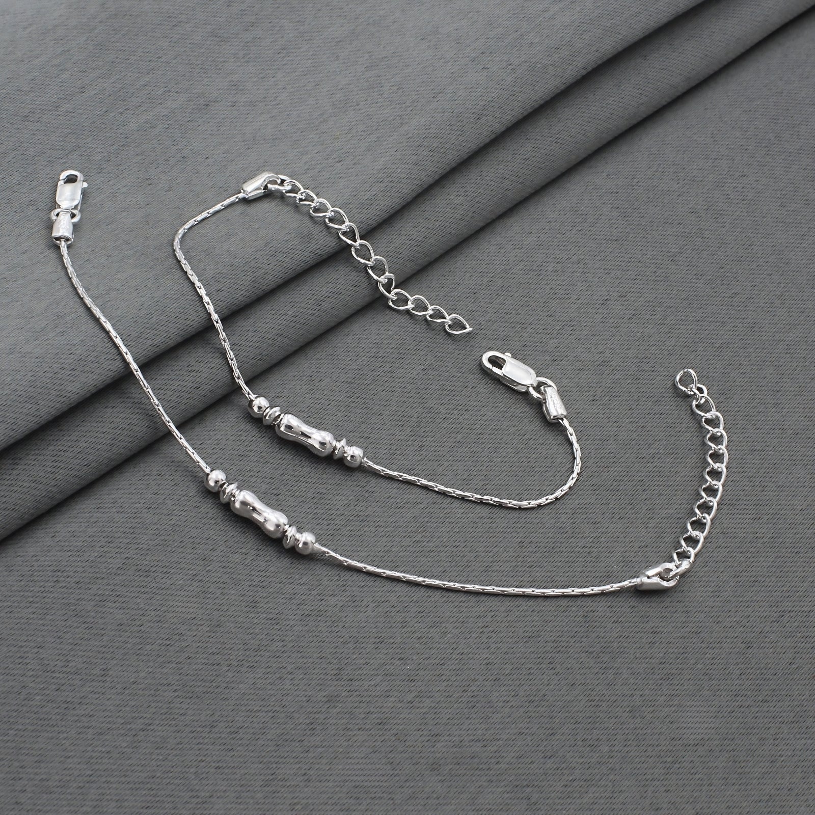Real Silver Dual Bead Adjustable Kids Anklet for New Born Baby - Image 2