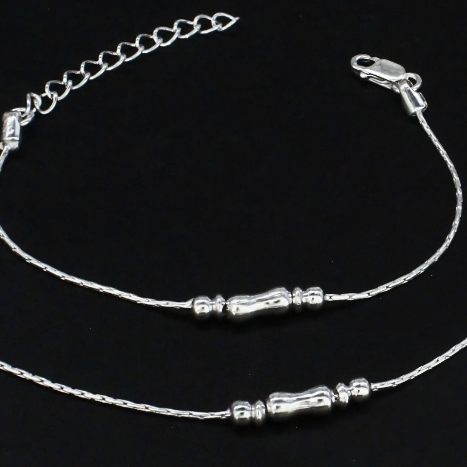 Real Silver Dual Bead Adjustable Kids Anklet for New Born Baby - Image 4