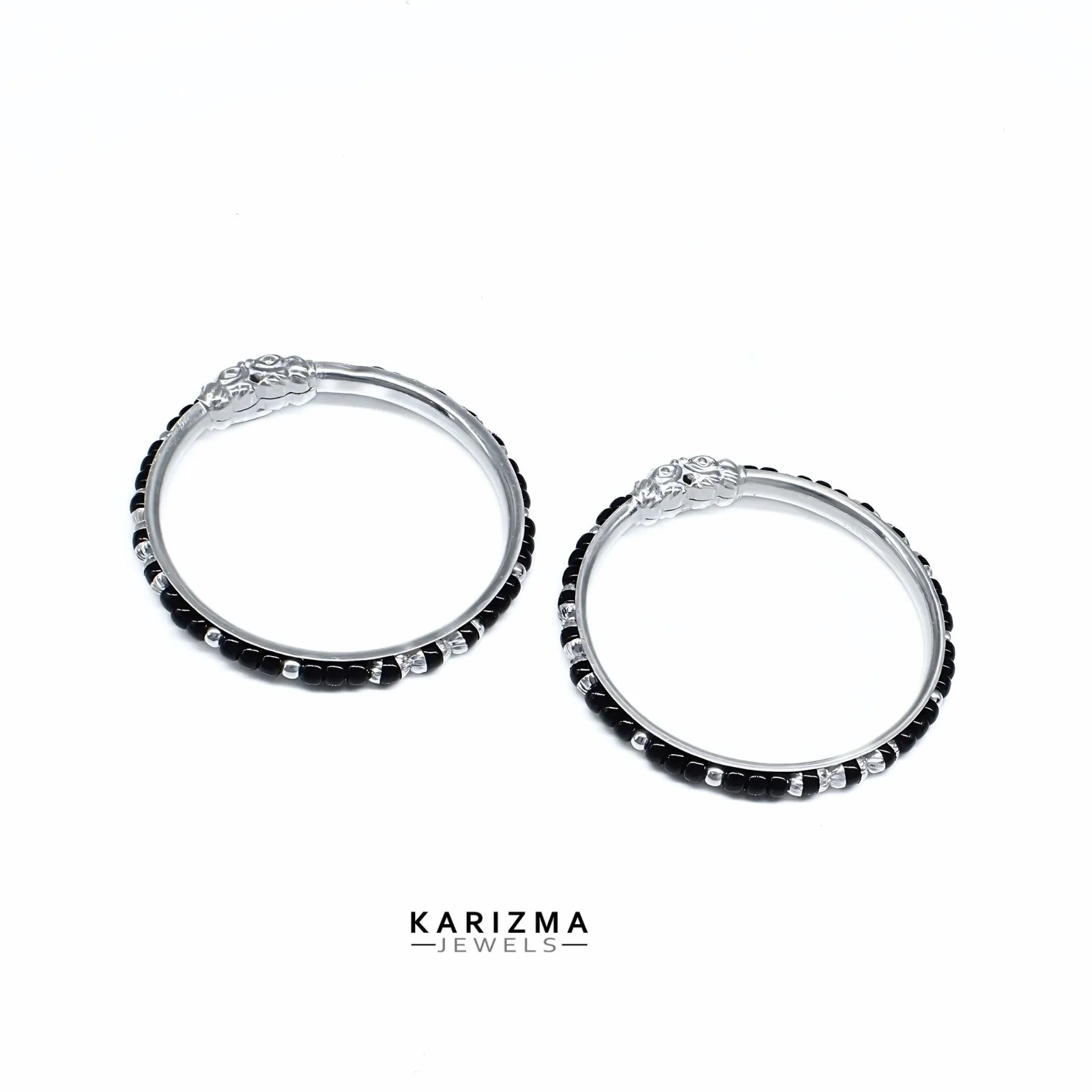Real Silver Excellent gifting Black Beads Nazariya kids Bangles Bracelet - Pair - Image 4