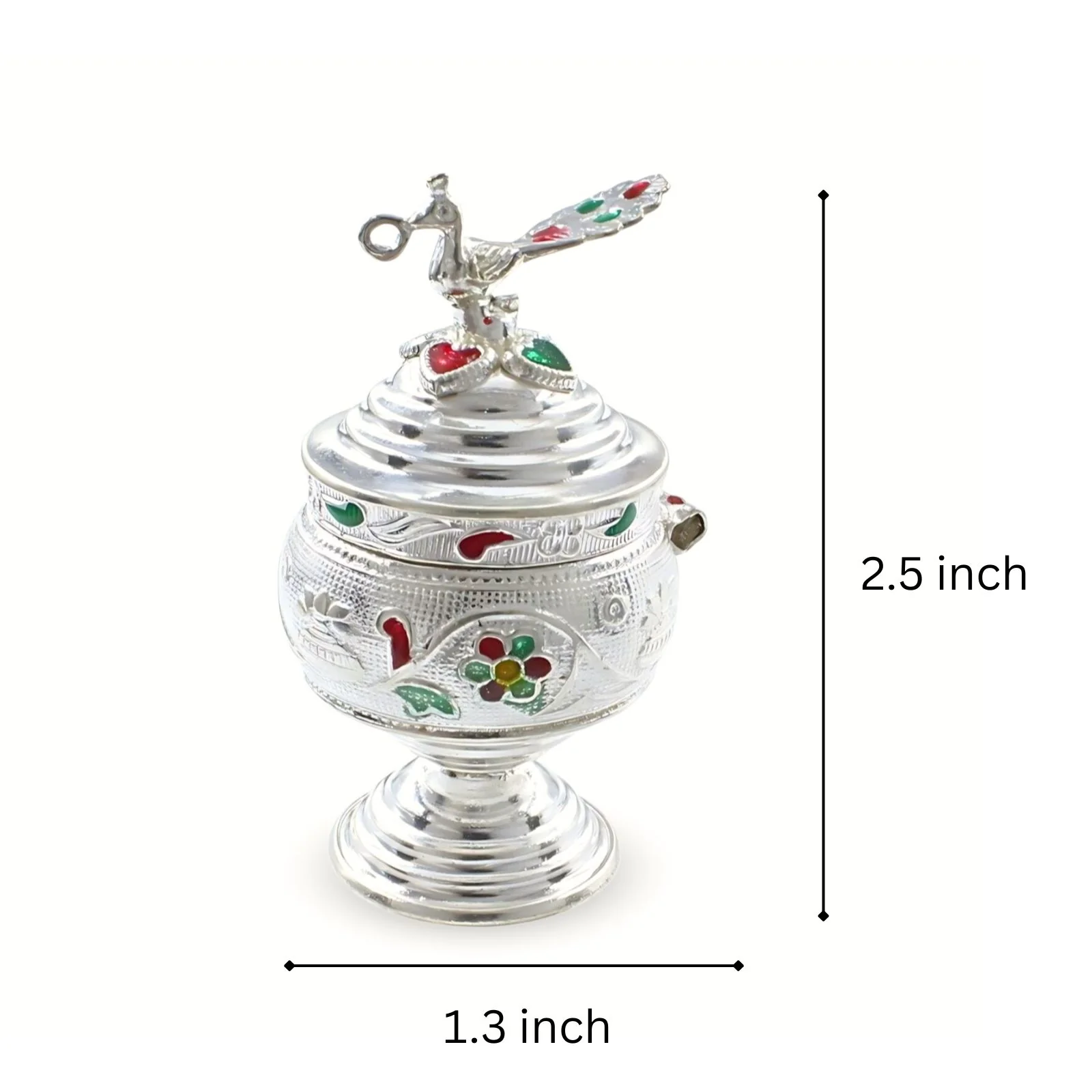 Real Silver Honey Container Enamel peacock design Dibbi for Red Book Remedy - Image 2