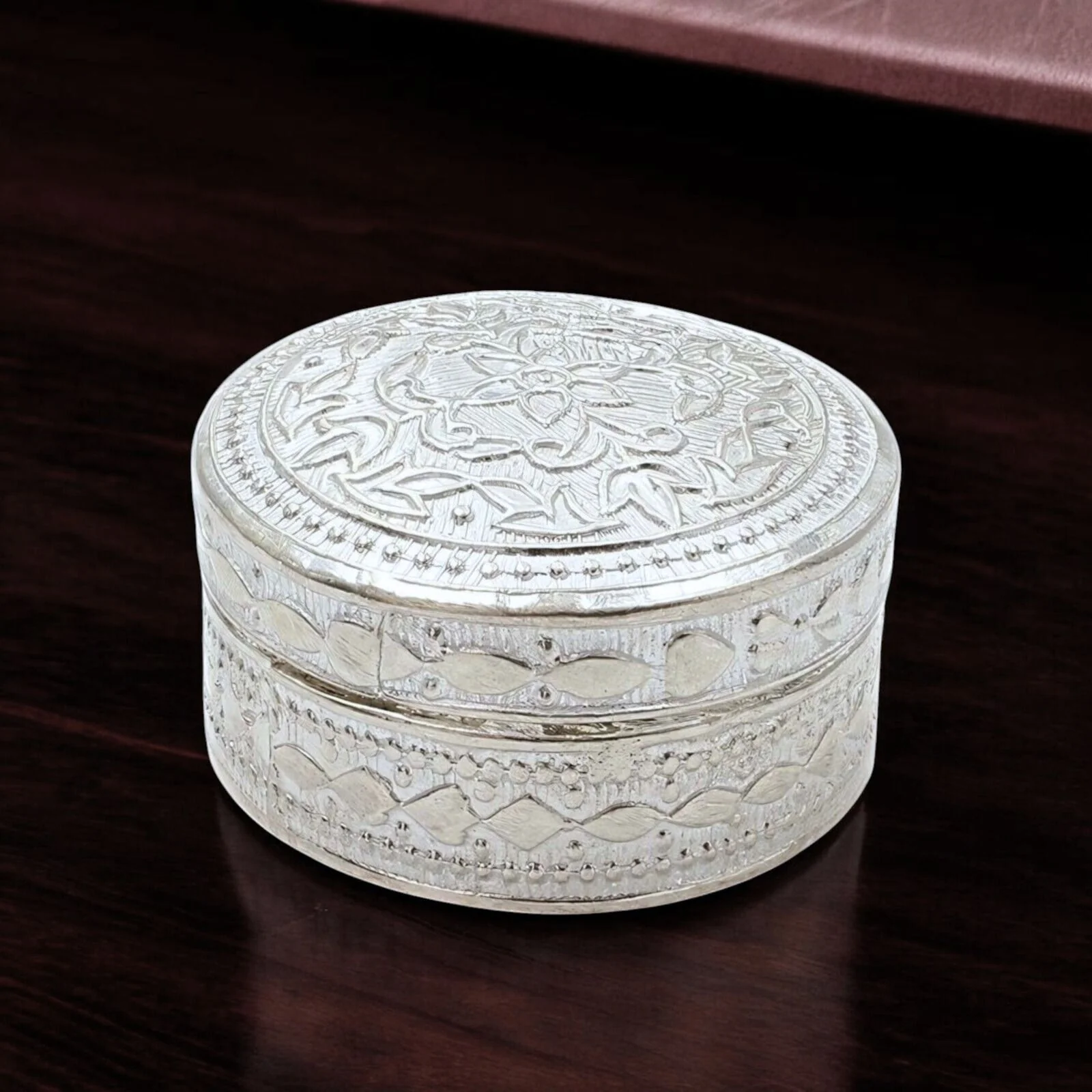 Real Silver Honey Container Round Dibbi for Red Book Remedy