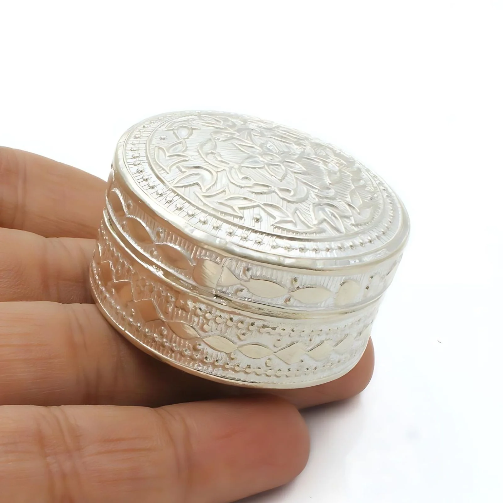 Real Silver Honey Container Round Dibbi for Red Book Remedy - Image 2