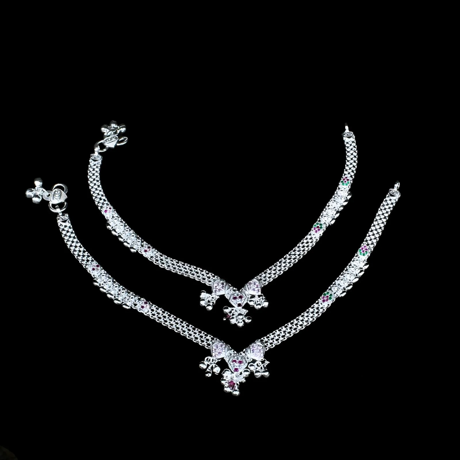 Real Silver Indian brides collection Women Anklets Ankle Pair 10" - Image 4