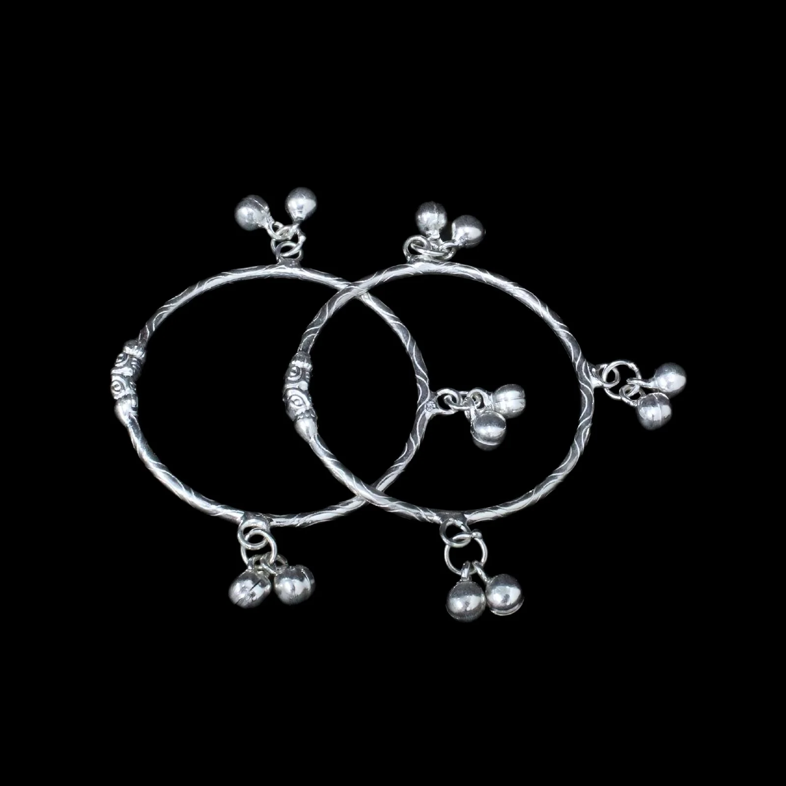 Real Silver pretty gifts kids Bangles Bracelet With Jingle Bells - Pair - Image 4
