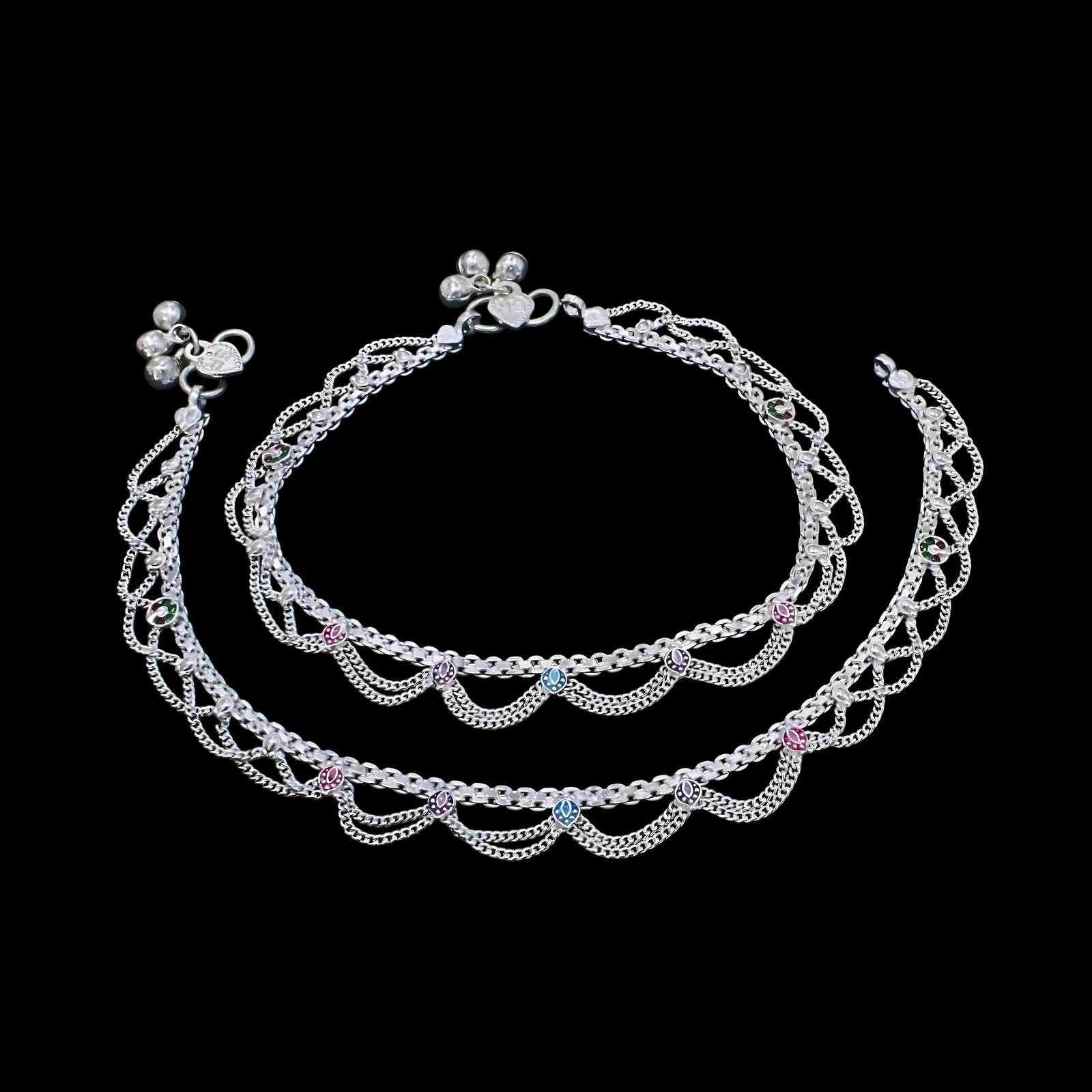 Real Silver Traditional Jhalar Style Wedding Anklet for Women - Image 3