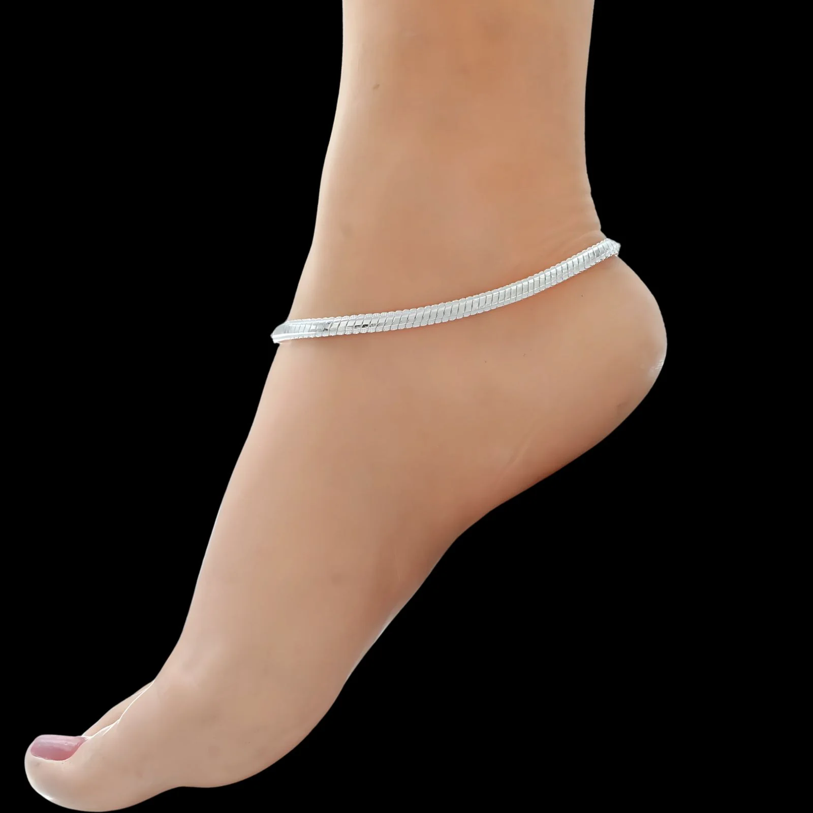 Real Silver women Excellent design snake chain Anklet Pair 10.2" - Image 2