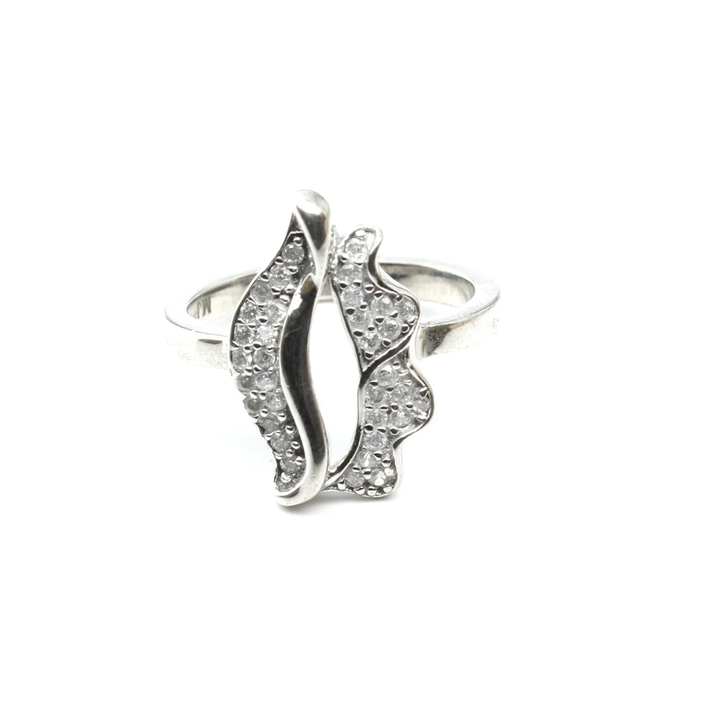 Real Solid 925 Sterling Silver Abstract Wave Design CZ Ring - Image 3