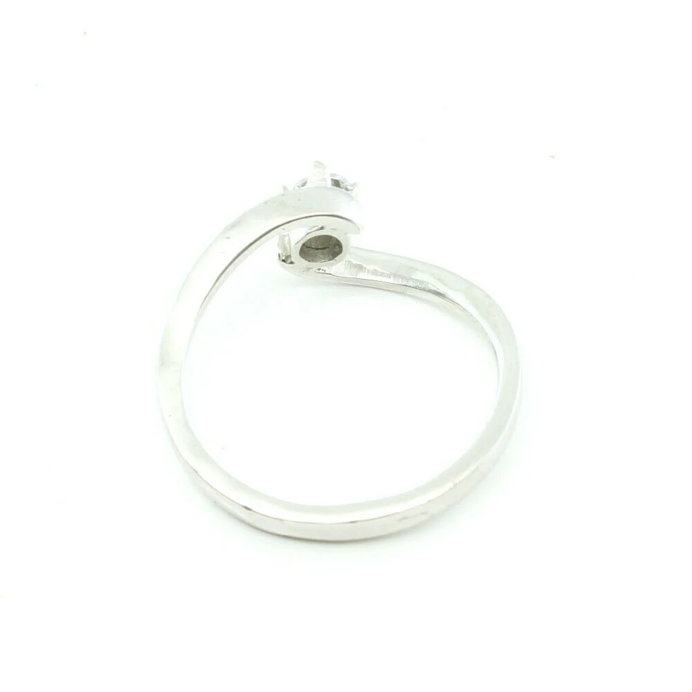 Real Solid Silver CZ Studded Platinum Finish Bypass Ring - Image 3