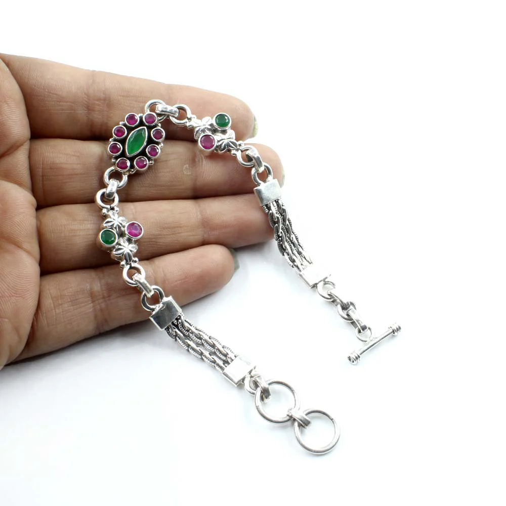 Real Sterling Silver Cut Stone Oxidized Bracelet Gift For Girls Women - Image 3
