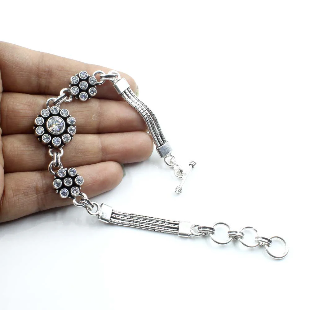 Real Sterling Silver CZ Oxidized Party Wear Bracelet Gift For Girls Women - Image 3