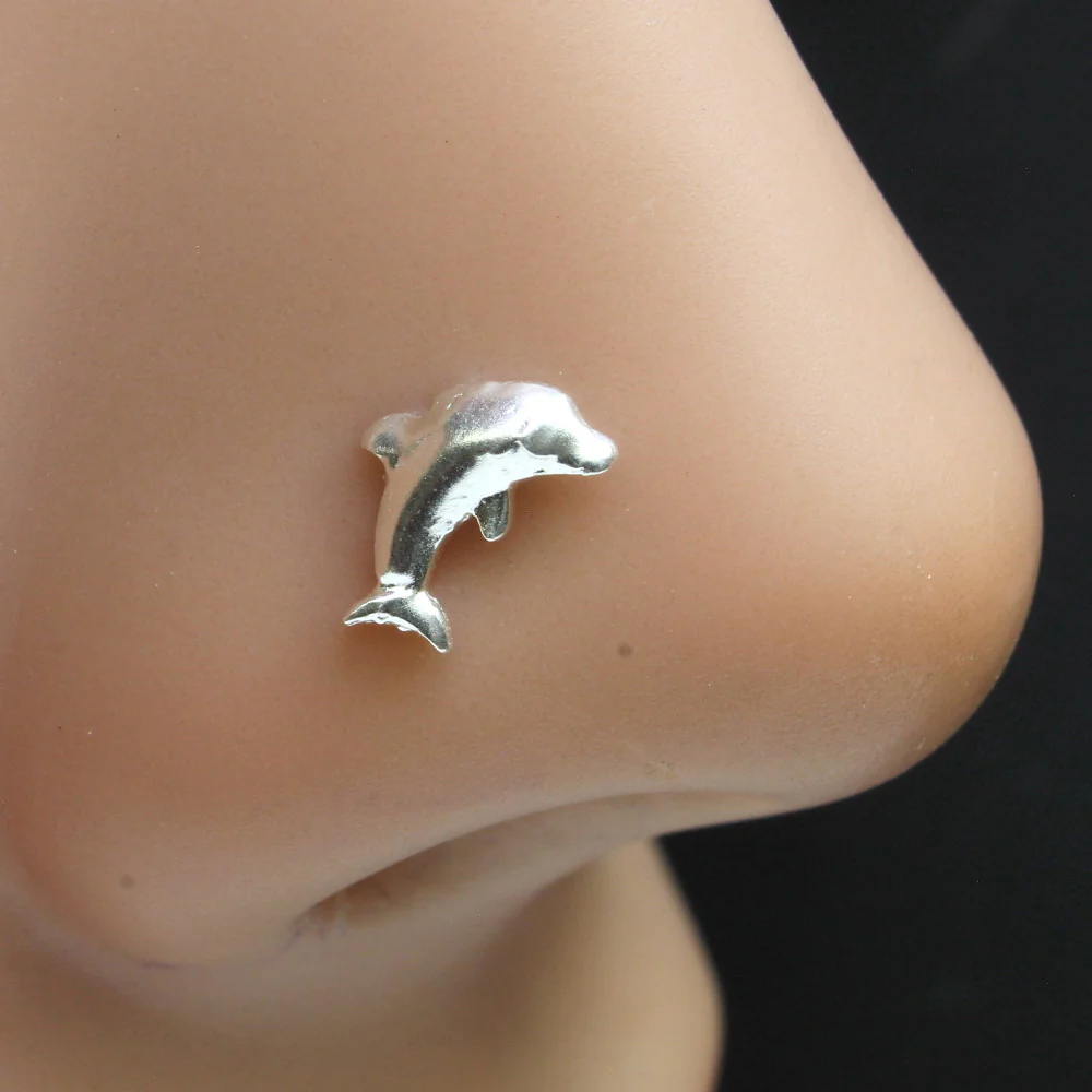 Sterling silver dolphin nose stud - Image 2