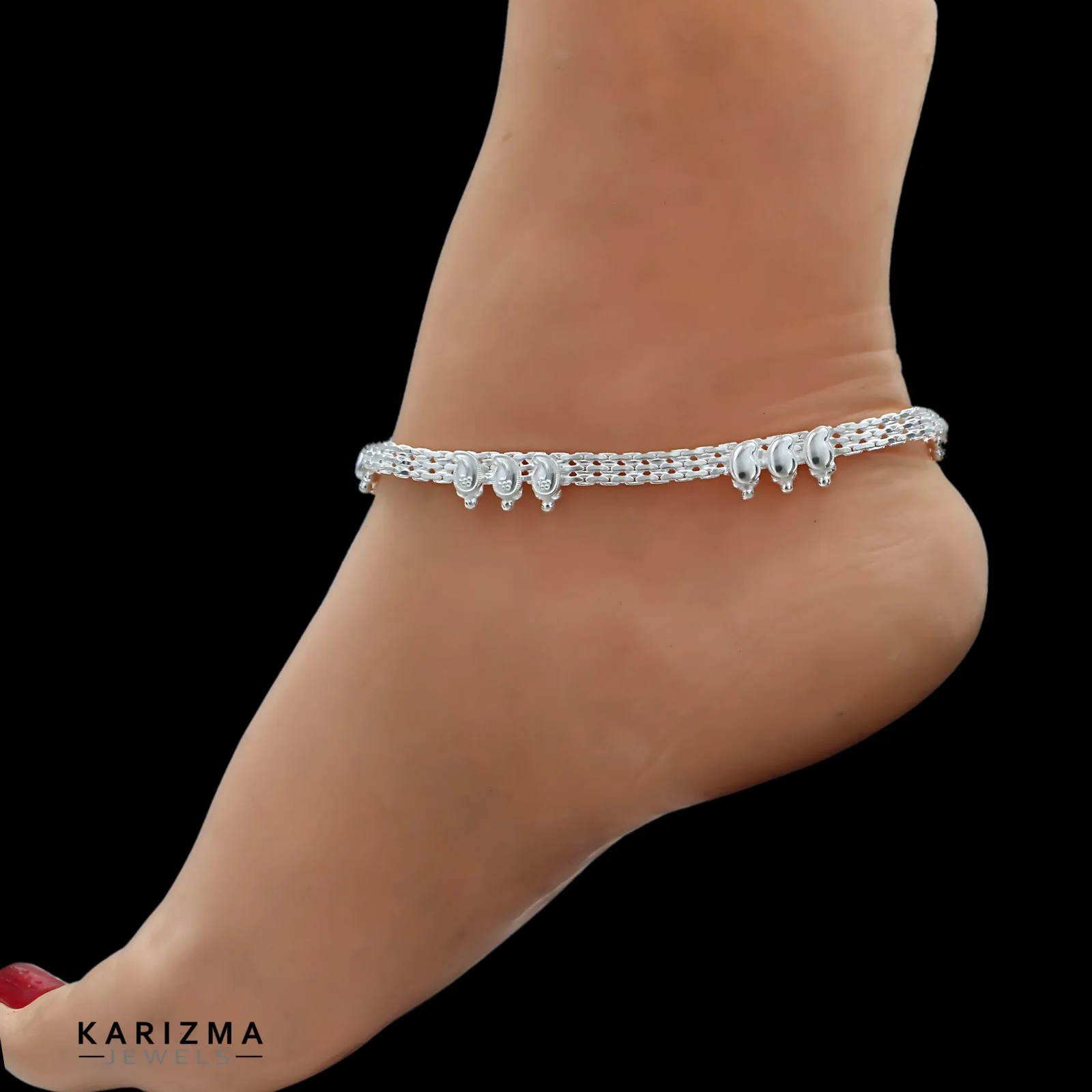 Real Sterling Silver Indian Anklet Ankle Bracelet 10.3" - Image 2