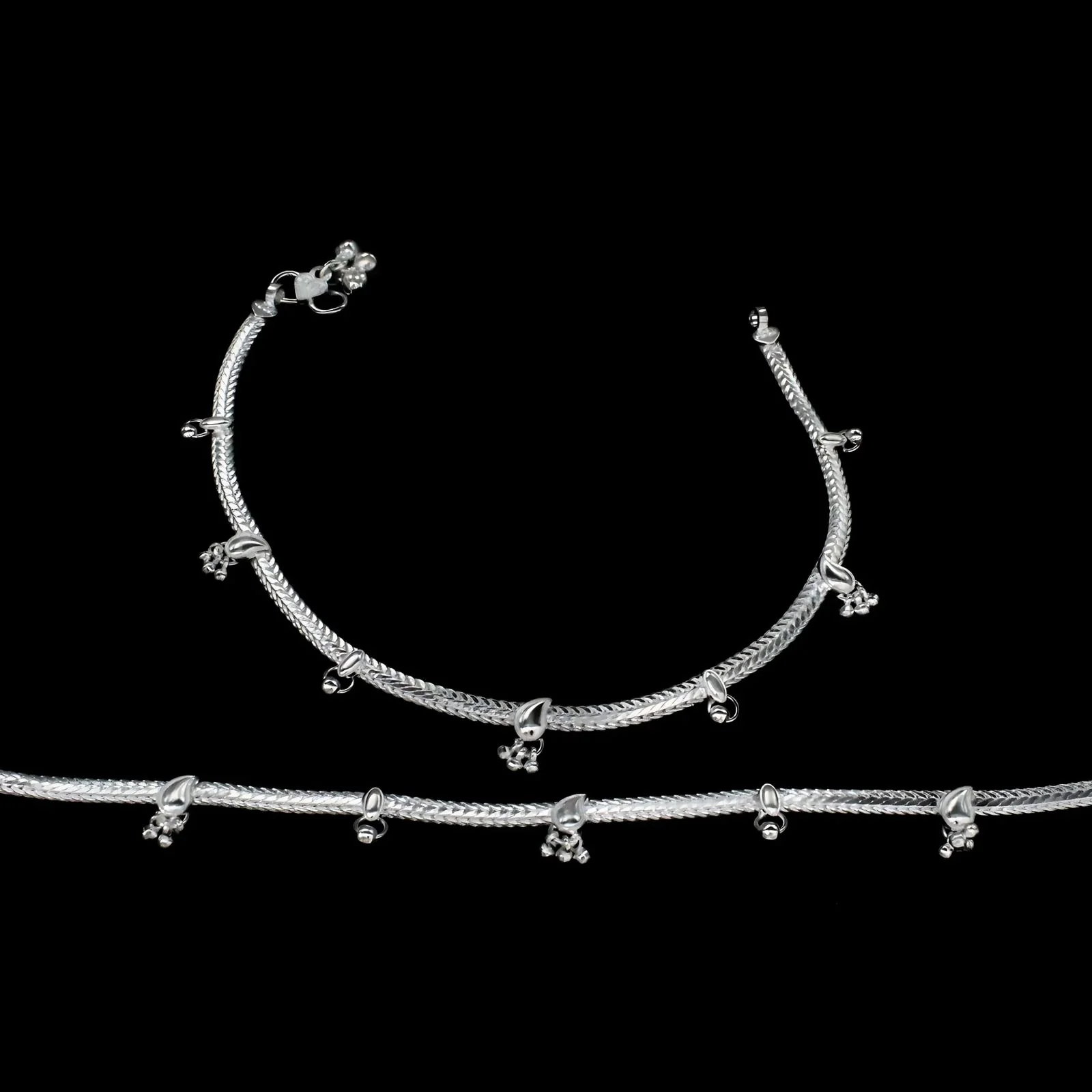 Real Sterling Silver Indian daily wear Anklet Ankle Bracelet 10.3" - Image 3
