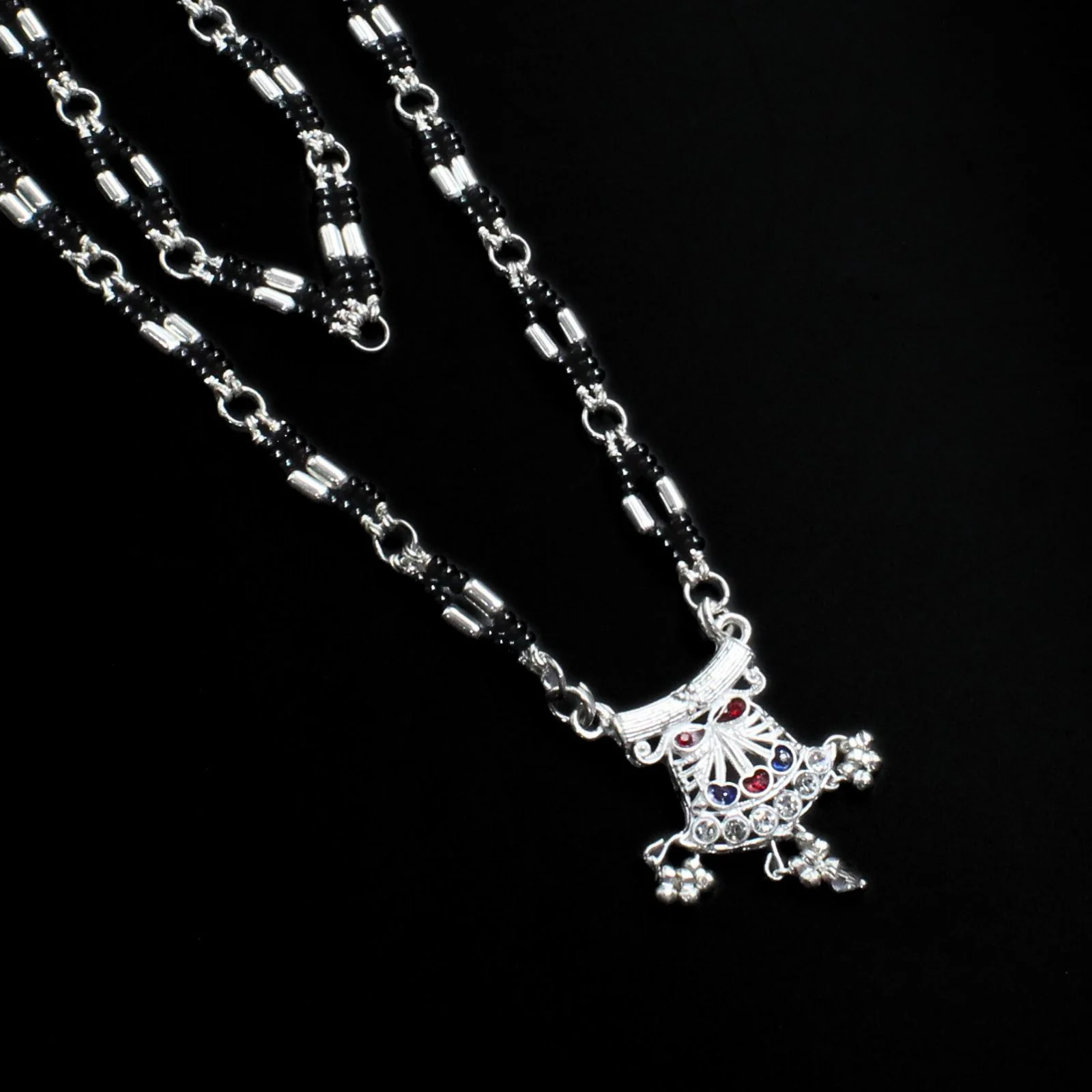 Real Sterling Silver Indian designer Black Beads Mangalsutra women chain for wife - Image 5