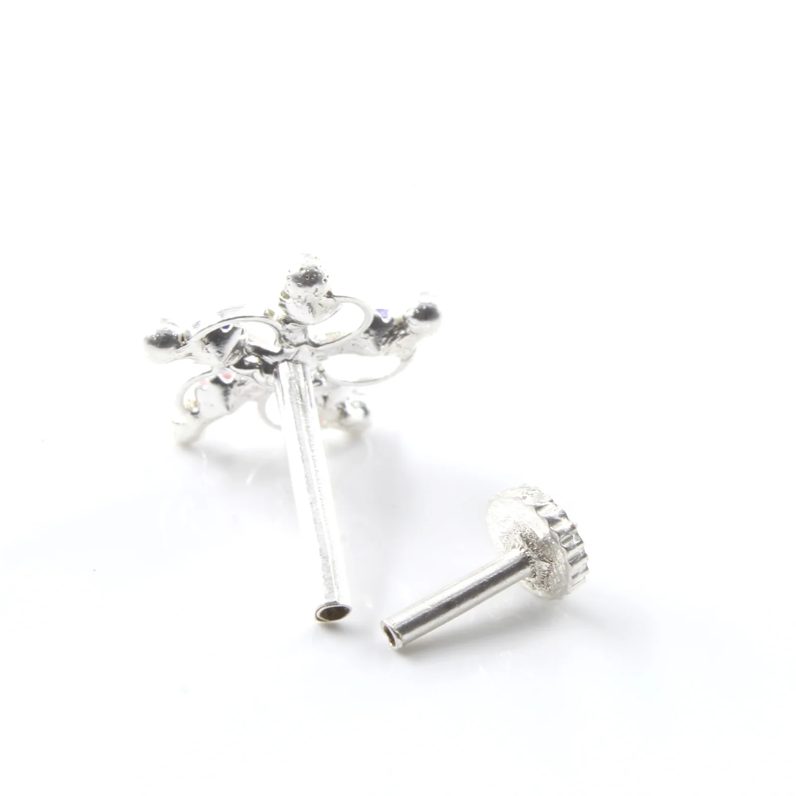 Multi-stone Gold Finish Silver Nose Stud - Image 8