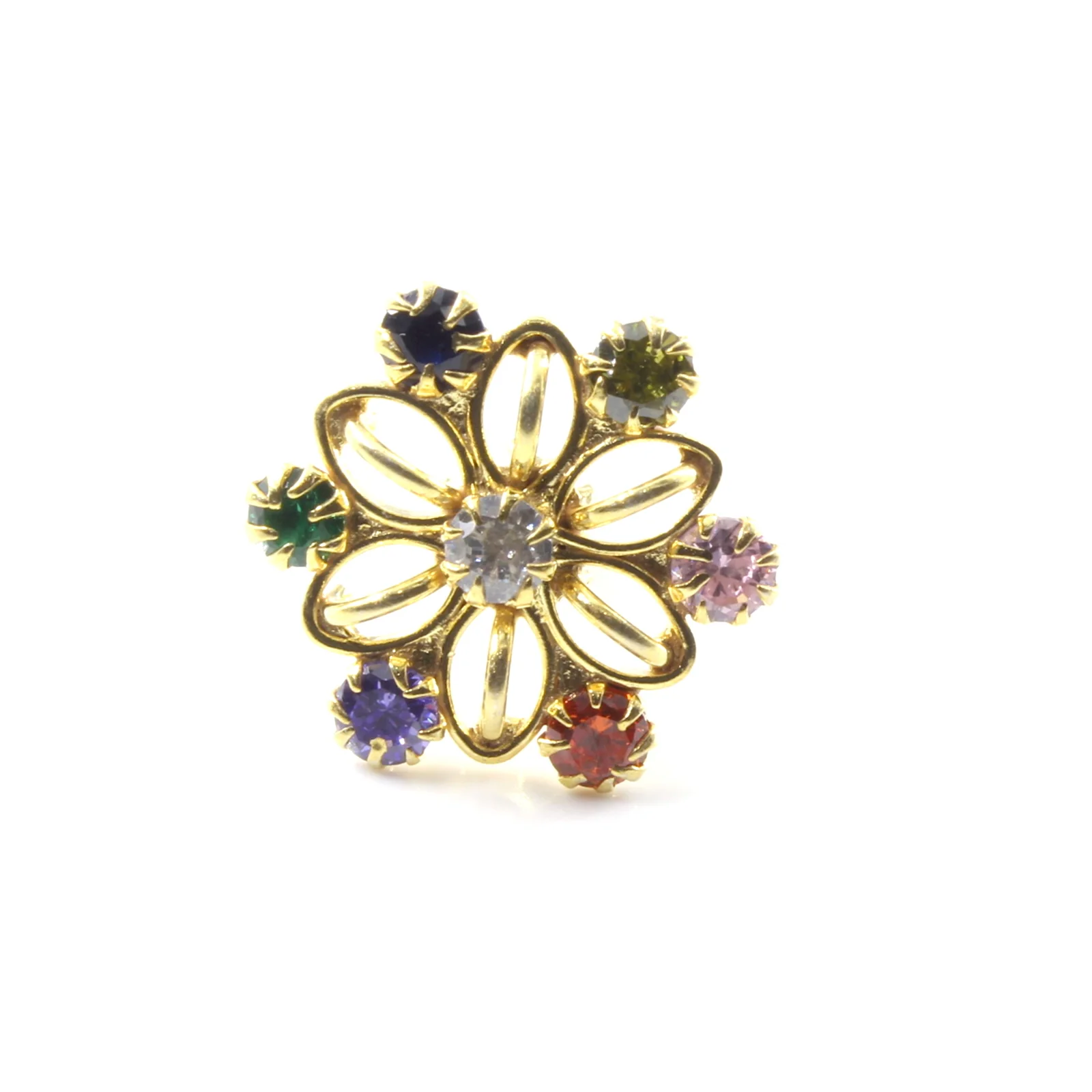 Seven Stone Gold Finish Silver Nose Pin - Image 3
