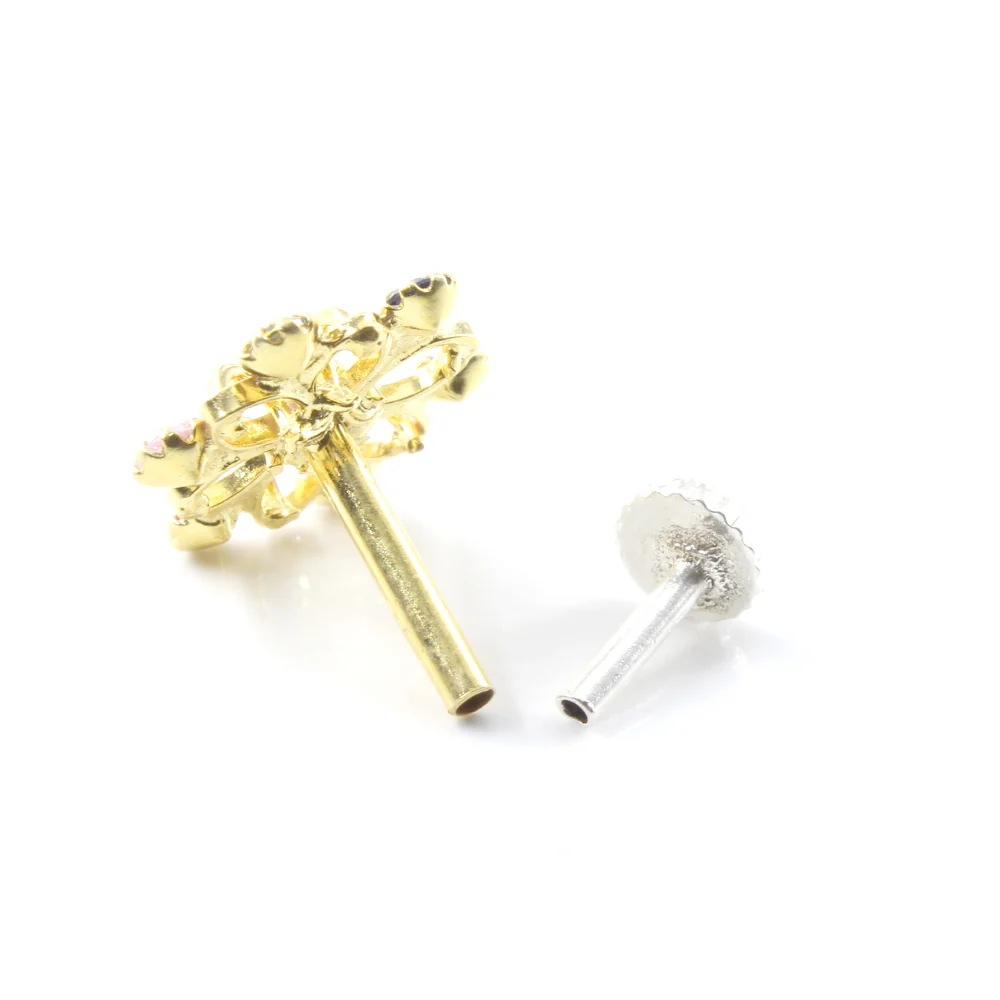Seven Stone Gold Finish Silver Nose Pin - Image 4