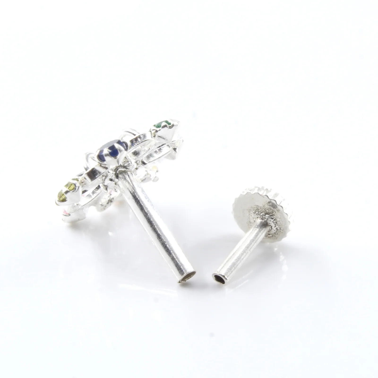 Seven Stone Gold Finish Silver Nose Pin - Image 8