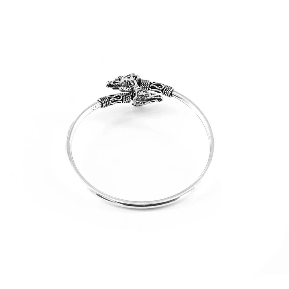 Real Sterling Silver Oxidized Elephant women's Bracelet Bangle - Single - Image 3