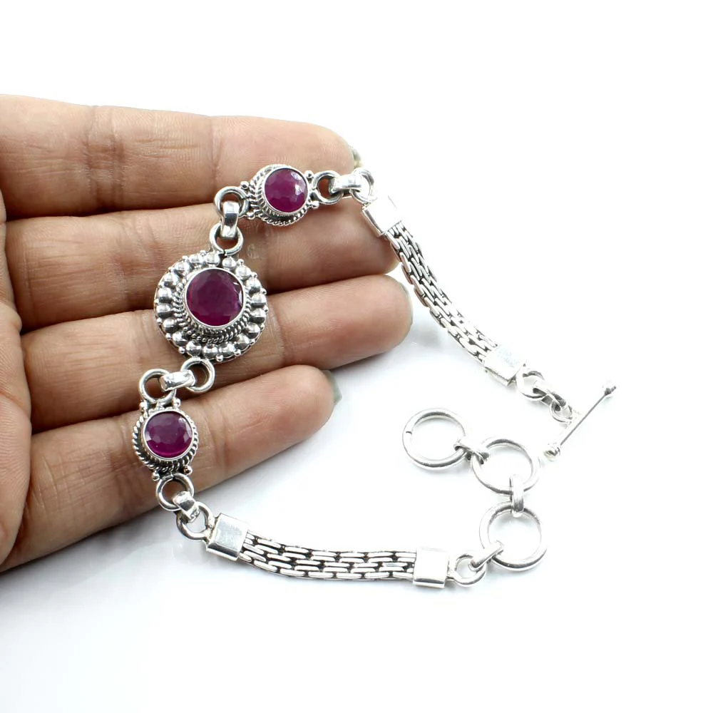 Real Sterling Silver Round Cut Stone Oxidized Bracelet Gift For Girls Women - Image 3